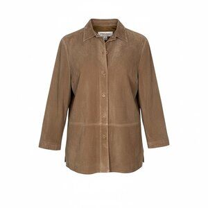 Jones New York Sport Women’s Suede Jacket Size 12 Camel Brown Button Front Lined